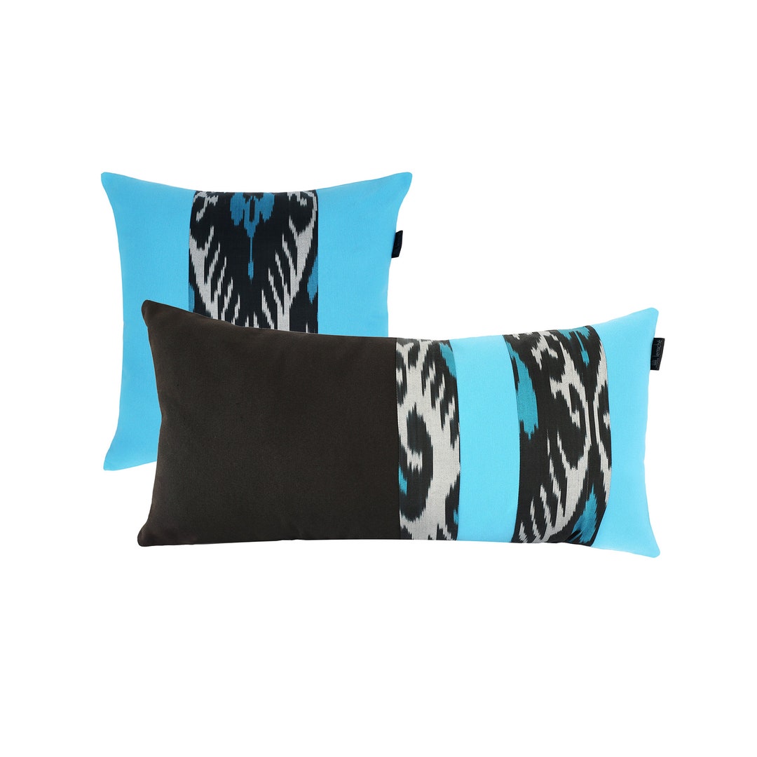 Set of 2 Ikat Color Block Throw Pillow Covers Black & Etsy