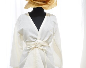 100% Cotton Linen Kimono, Asymmetric Kimono, Special Design Kimono White Natural Fabric Kimono, Mother's Day Gift, Luxurious Design Kimono