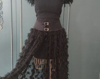 Vestido gótico negro, vestido corto y maxi ajustable, vestido de elegancia oscura, vestido de fiesta gótico, vestido de novia negro de encaje de tul