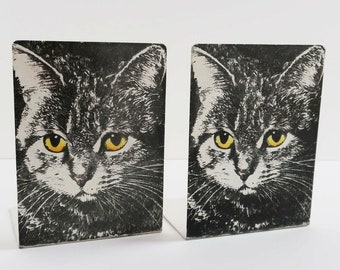 Sale! Vintage Mid Century 1960s Piero Fornasetti Cat Face Bookends - a Pair