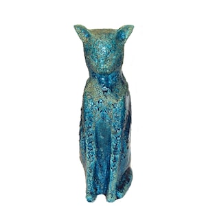 SALE!  Scarce 14.5" Mid Century Modern 50's Bitossi Blue Chinese Glazed Cat Italy Pottery Cat  *Look*! Londi