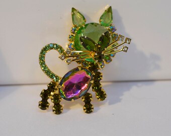 HK Women/'s Vintage Rhinestone Green Eyes Cat Brooch Pin Dress Jewelry Gift Fash