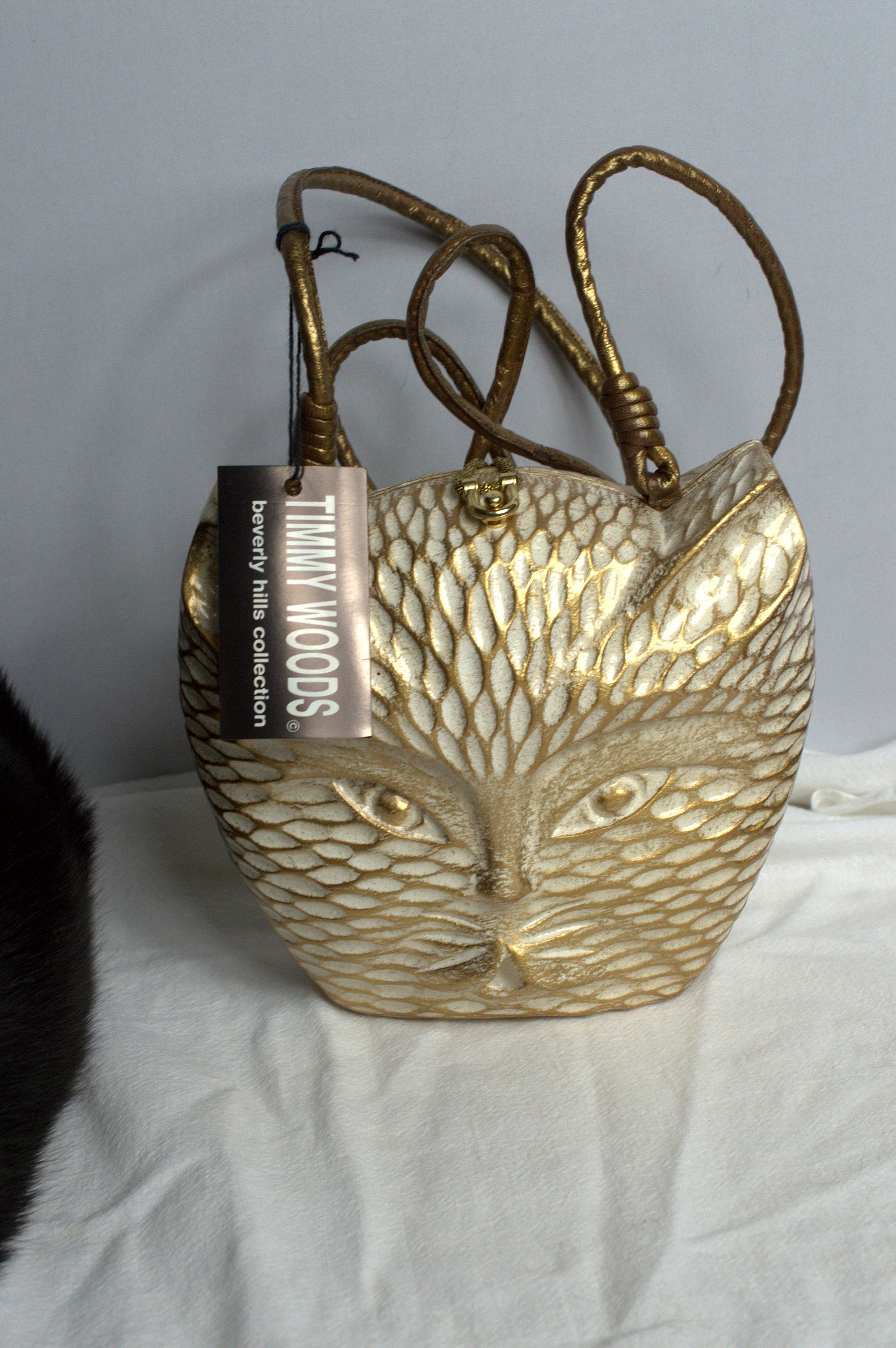 Vintage Timmy Woods Beverly Hills 1977 Bronze Gold Leather Clutch Handbag  Purse
