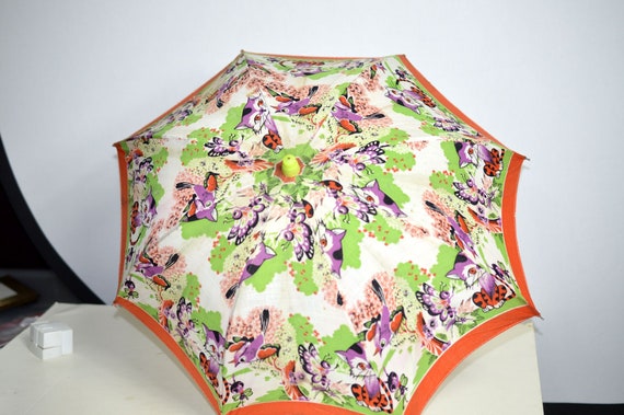 Vintage 1950s Childs Parasol with Cats,Birds and … - image 7