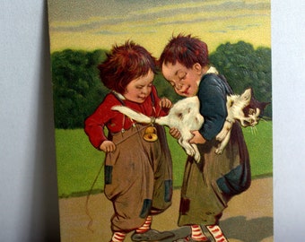 Vintage Katze 1950 Musik bei beiden Enden Naughty Boys Postkarte