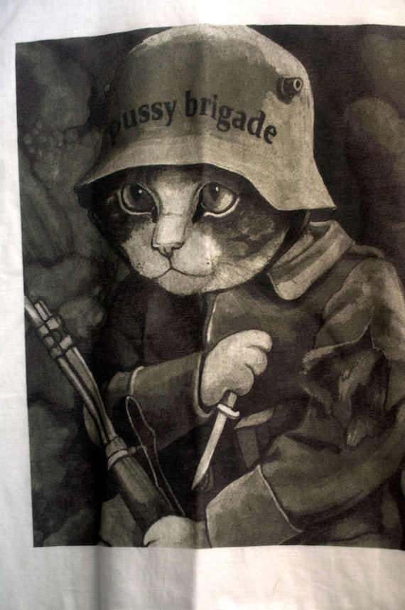 Vintage 1980s Cat T shirt "Pussy Brigade" Punk Roc