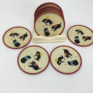 Vintage Tin Litho Coaster Set