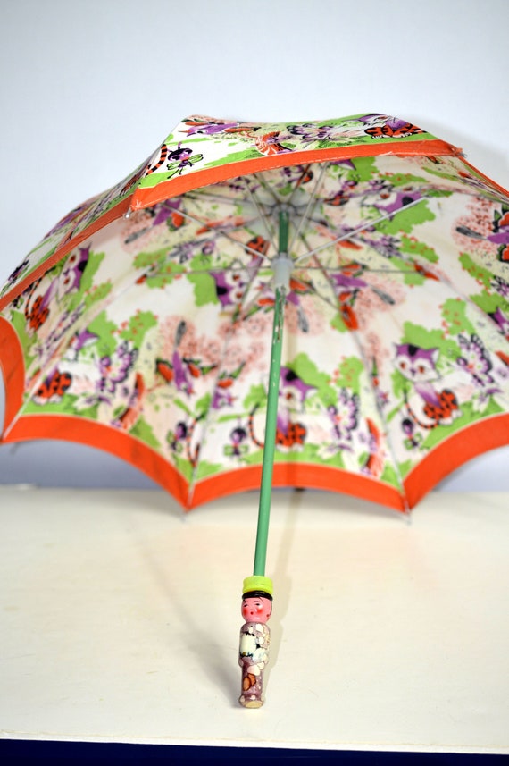 Vintage 1950s Childs Parasol with Cats,Birds and … - image 2