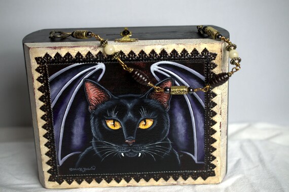 Vintage Hand Painted Halloween Vampire Cat Cigar