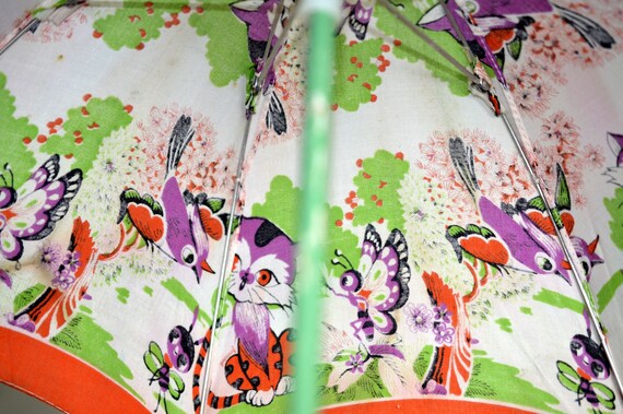 Vintage 1950s Childs Parasol with Cats,Birds and … - image 4