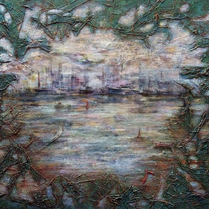 Harbor acrylic painting abstract 50x60 unique acrylic painting on canvas art painting abstract artwork acrylic painting wall decoration