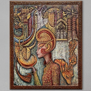 Maiden Mythological Framed Textured Handmade Painting 45x55 cm Time Keeperess Symbolic  Mythical Creatures Architectural Echoes Wall Art