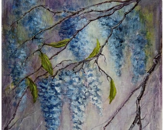 Wisteria Blumen 24x30 Acrylbild abstrakt Unikat Acrylgemälde auf Leinwand-Karton Kunst Painting Abstrakt Kunstwerk Acrylmalerei Wanddeko