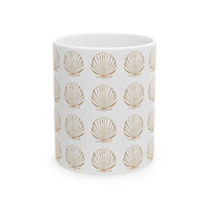 Elegant Shell Pattern Ceramic Mug, Beach Decor, Seaside Gift, Coffee Lover Mug, Summer Vibe, Ocean Themed Drinkware