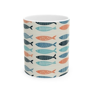 Whimsical Fish Ceramic Coffee Mug: Colorful Kitchen Decor
