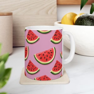 Watermelon Slice Ceramic Mug | Fun Summer Drinkware, Cute Gift for Fruit Lovers, Kitchen Decor, Bright Colorful Coffee Cup, Picnic Essential