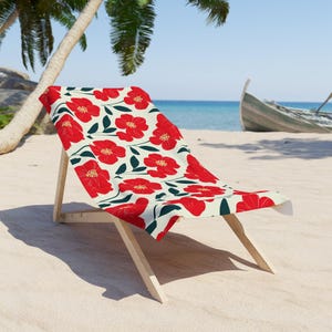 Vibrant Red Floral Beach Towel