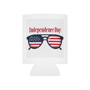 July 4th Sunglasses Can Cooler, Independence Day Beverage Holder, Patriotic Drink Sleeve, Holiday Party Accessory, BBQ Cooler