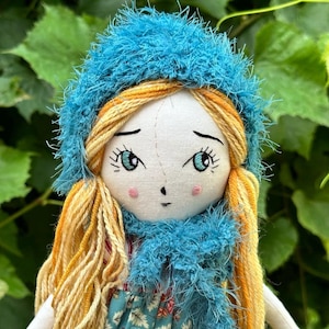 14&quot; cloth doll, Hanolky handmade cloth doll, OOAK doll, handmade heirloom doll, art doll, embroidered doll for kids