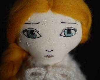Handmade cloth doll, OOAK doll, fabric doll, Hanolky cloth doll, embroidered face, heirloom doll, dandelion