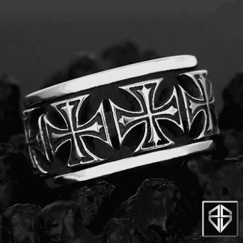 Knights Templar Masonic Cross Biker Spin Spinner Spinning Ring 925 Sterling Silver