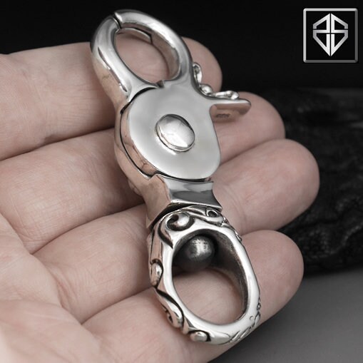 Sterling Silver Massive Fleur de Lis Belt Hook Belt Clip Keychain