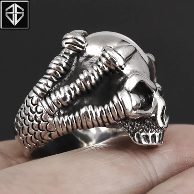 Ring Mens Biker Skull sterling silver Heavy Metal 22 grams handmade jewelry 925 