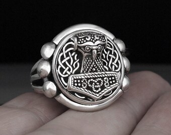 Sterling Silver Viking Norse Skane Thors Hammer Asatru Ring Handcrafted