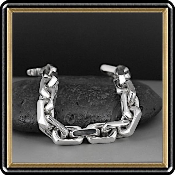 Heavy 925 Sterling Silver Anchor Chain Bracelet - Axe Clasp or