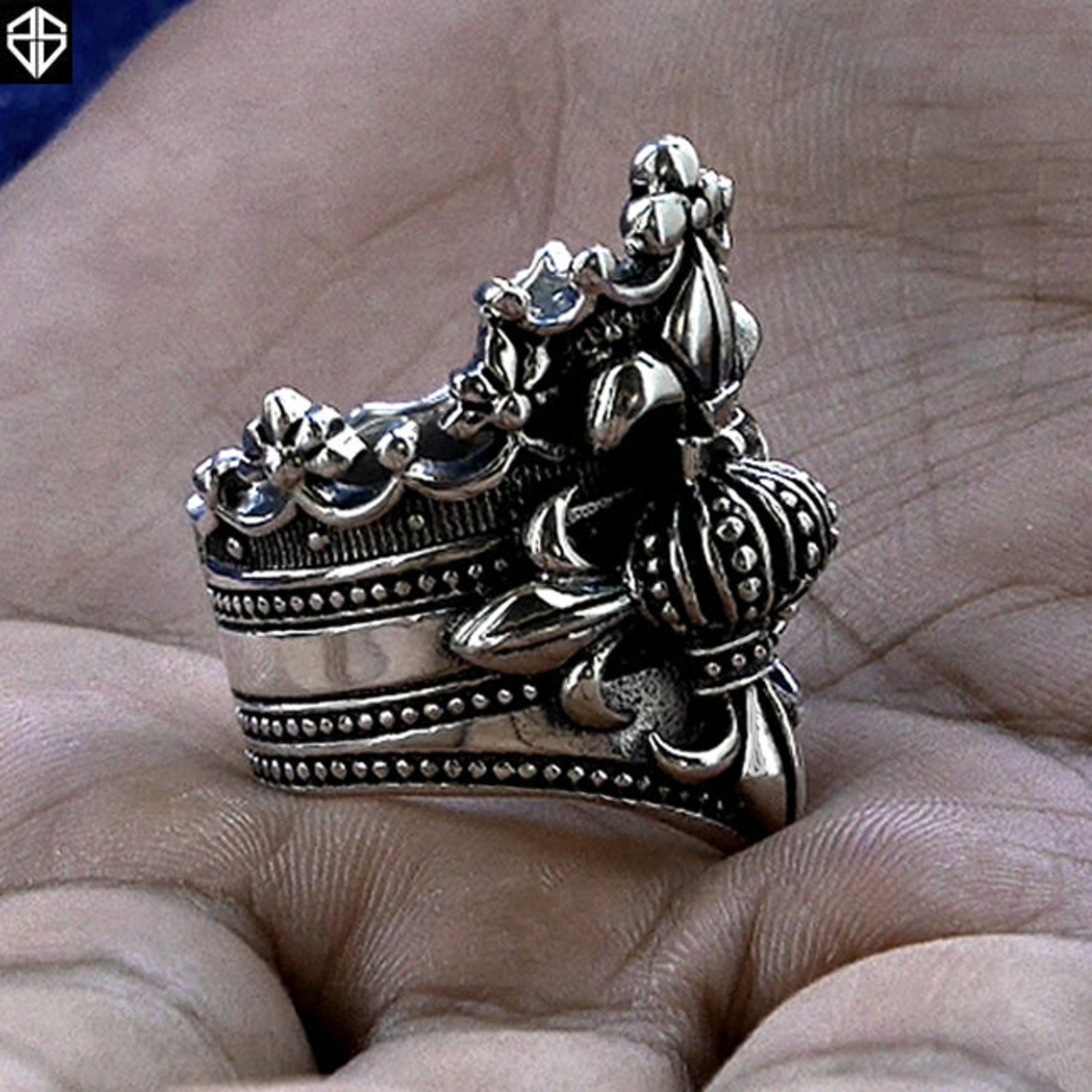 Medieval Royalty Crown Ring Heavy 925 Sterling Silver Mens Etsy