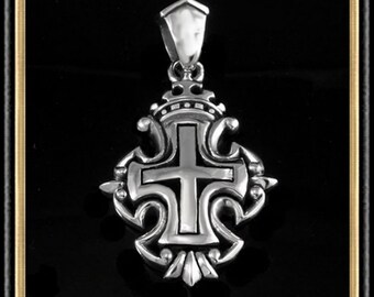 Kreuzritter Kreuz Anhänger Massiv 925 Sterling Silber Mittelalter Königshaus Design