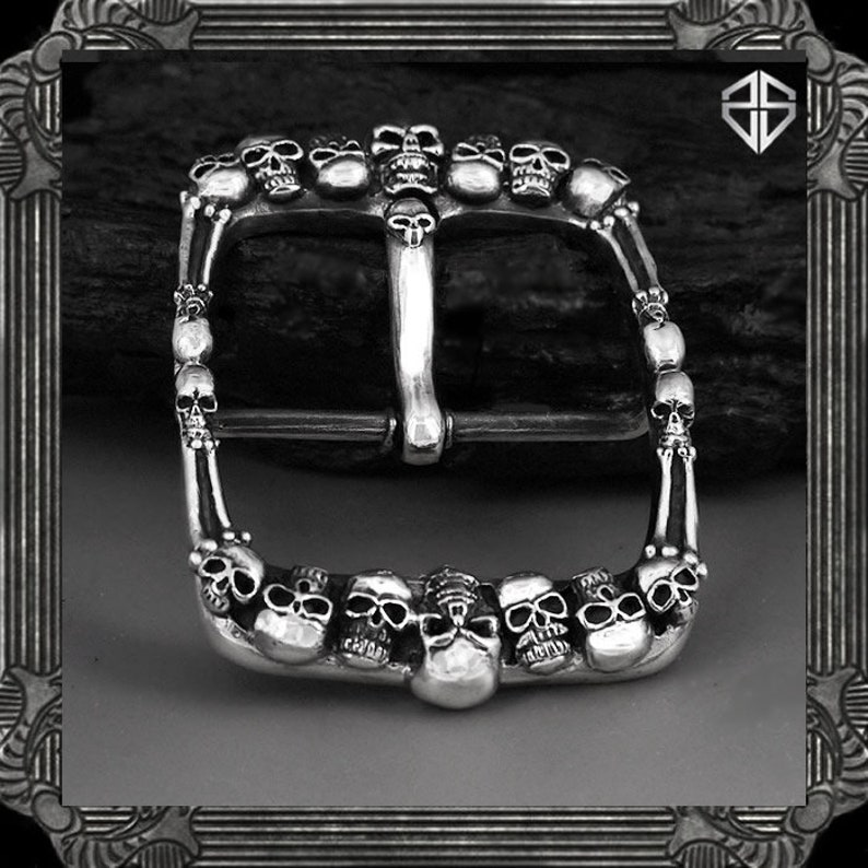 Biker Skull Yard Belt Buckle 925 Sterling Silver Custom Handcrafted One Of A Kind!