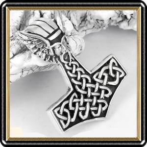 Sterling Silver Valkyrie Thor&#39;s Hammer Pendant: Viking Mjolnir