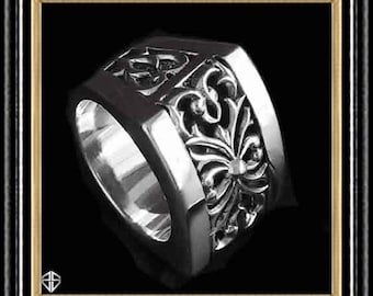 Baroque Ring Sterling Silver HEAVY Gothic Medieval Mens Comfort Fit Ring Multiple Sizes 24 Grams