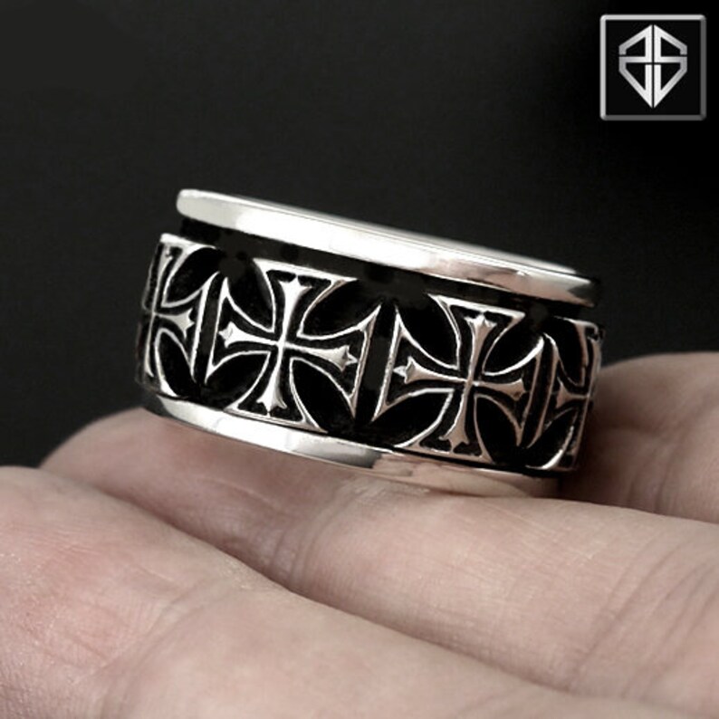 Knights Templar Masonic Cross Biker Spin Spinner Spinning Ring 925 Sterling Silver