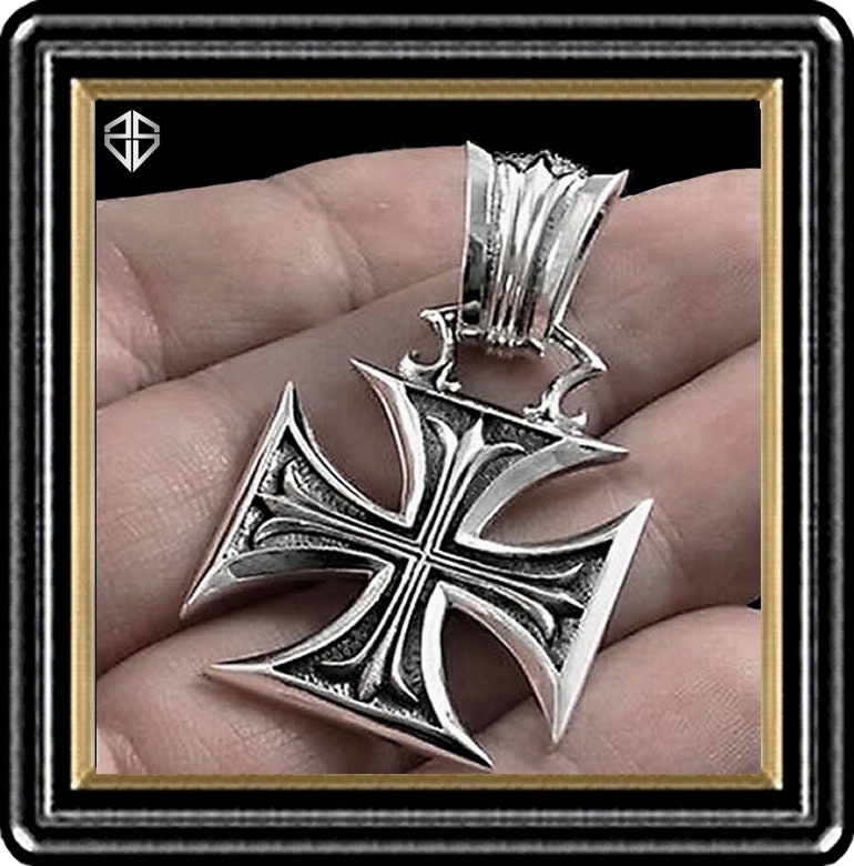 Cross Pendant 925 Sterling Silver Biker Iron Maltese Cross Pendant