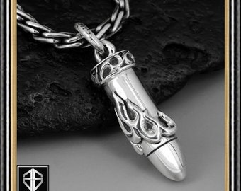 Kugel Anhänger Biker Kugel mit Flammen Anhänger 925 Sterling Silber Biker Amulett