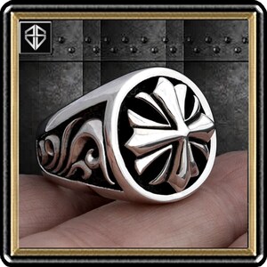 Cross Ring Knights Templar Masonic Cross Middle Ages Old World Style Ring In 925 Sterling Silver