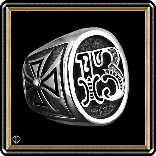 Biker Ring Number Thirteen 1% Sterling Silver Mens Ring