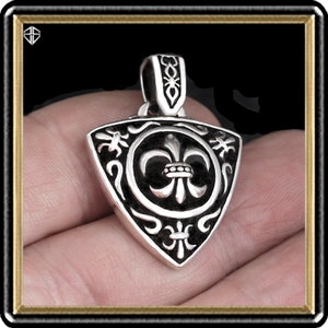 Sterling Silver Fleur De Lis Pendant: Medieval Biker Jewelry