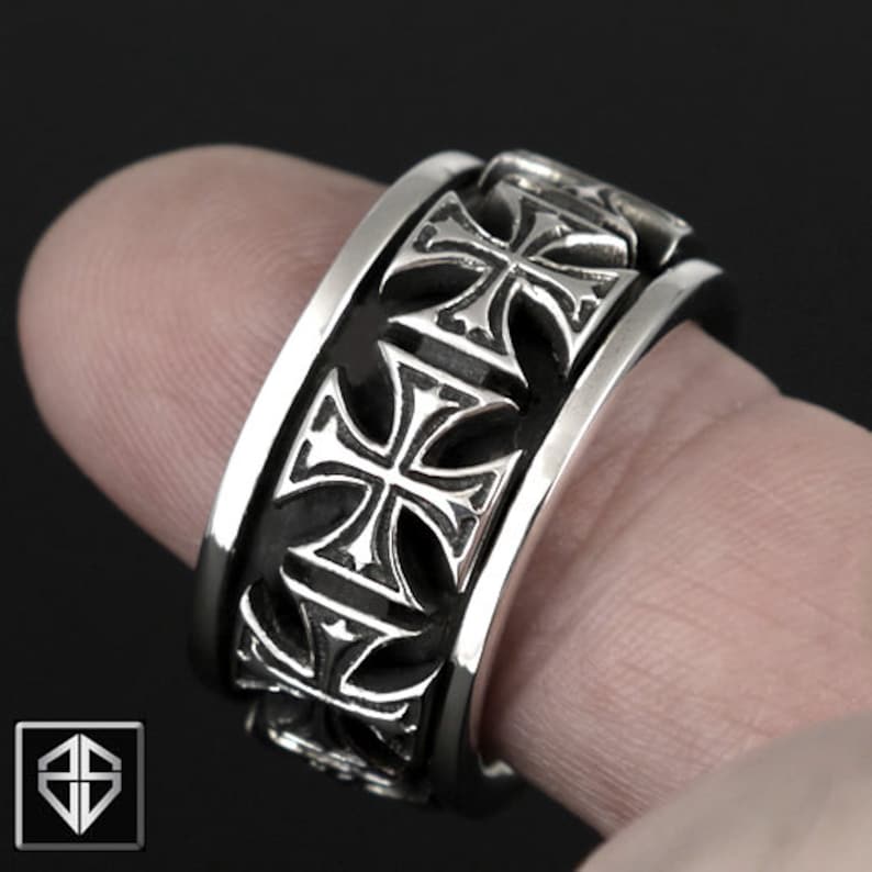 Knights Templar Masonic Cross Biker Spin Spinner Spinning Ring 925 Sterling Silver
