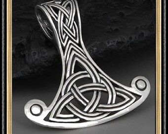 Thors Hammer Pendant 925 Sterling Silver Thors Hammer Pendant Double Sided 3D Viking Norse Mjollnir With Knotwork