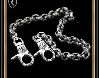 Wallet Chain Sterling Silver Biker Double Clip Flame Link Wallet Chain Heavy 7+ Ounce Custom Jewelry EDC Limited Edition