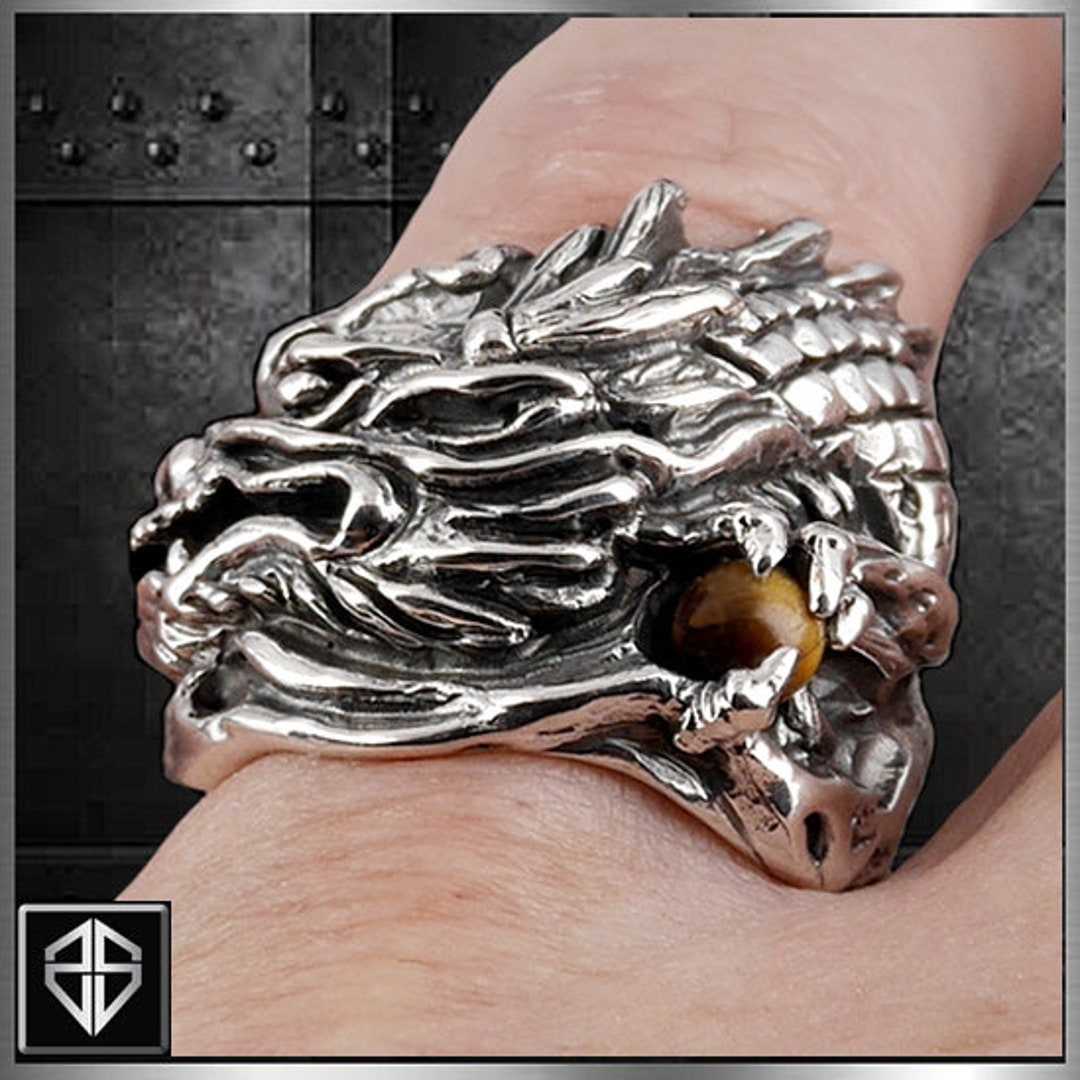Sterling Silver Tiger Eye Dragon Ring Viking Norse Design - Etsy