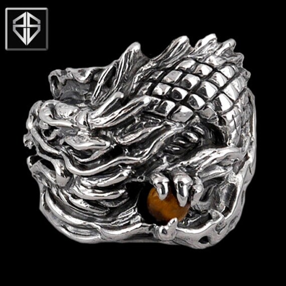 Sterling Silver Tiger Eye Dragon Ring Viking Norse Design - Etsy