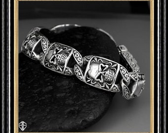 Skull Bracelet Sterling Silver Biker Gang Of Skulls Mens Skull Stack Bracelet