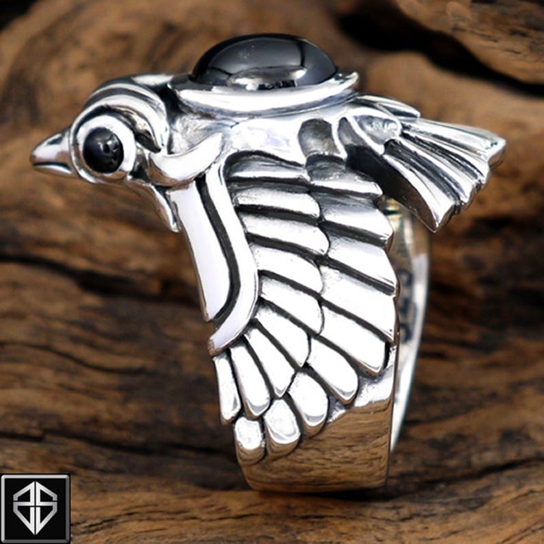 Viking Norse Hawk Falcon Ring Custom 925 Sterling Silver Onyx | Etsy