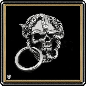 Serpiente Cráneo Concho Biker Medusa Cráneo Plata Esterlina Concho Monedero Cadena Conector Cuero Artesanía Suministro EDC