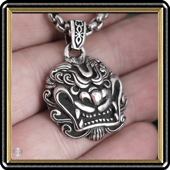 Foo Dog Pendant Japanese Foo Lion Shisha Dog Guardian Sterling Silver Pendant Etsy