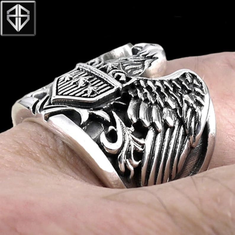 Heavy American Eagle Biker Ring Handcrafted in Solid 925 Etsy